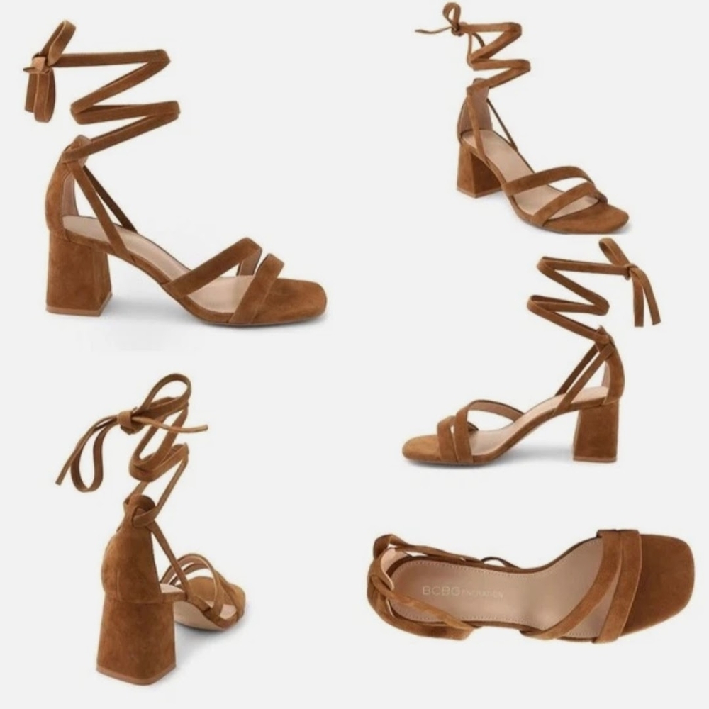 BCBG Debby Suede Strappy Block Heel Sandals Size 8 NWOT